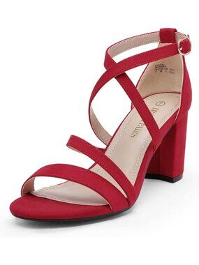 Women's Red Suede Block Chunky Heels Sandals Suitable Open Toe Cross Strap Shoes